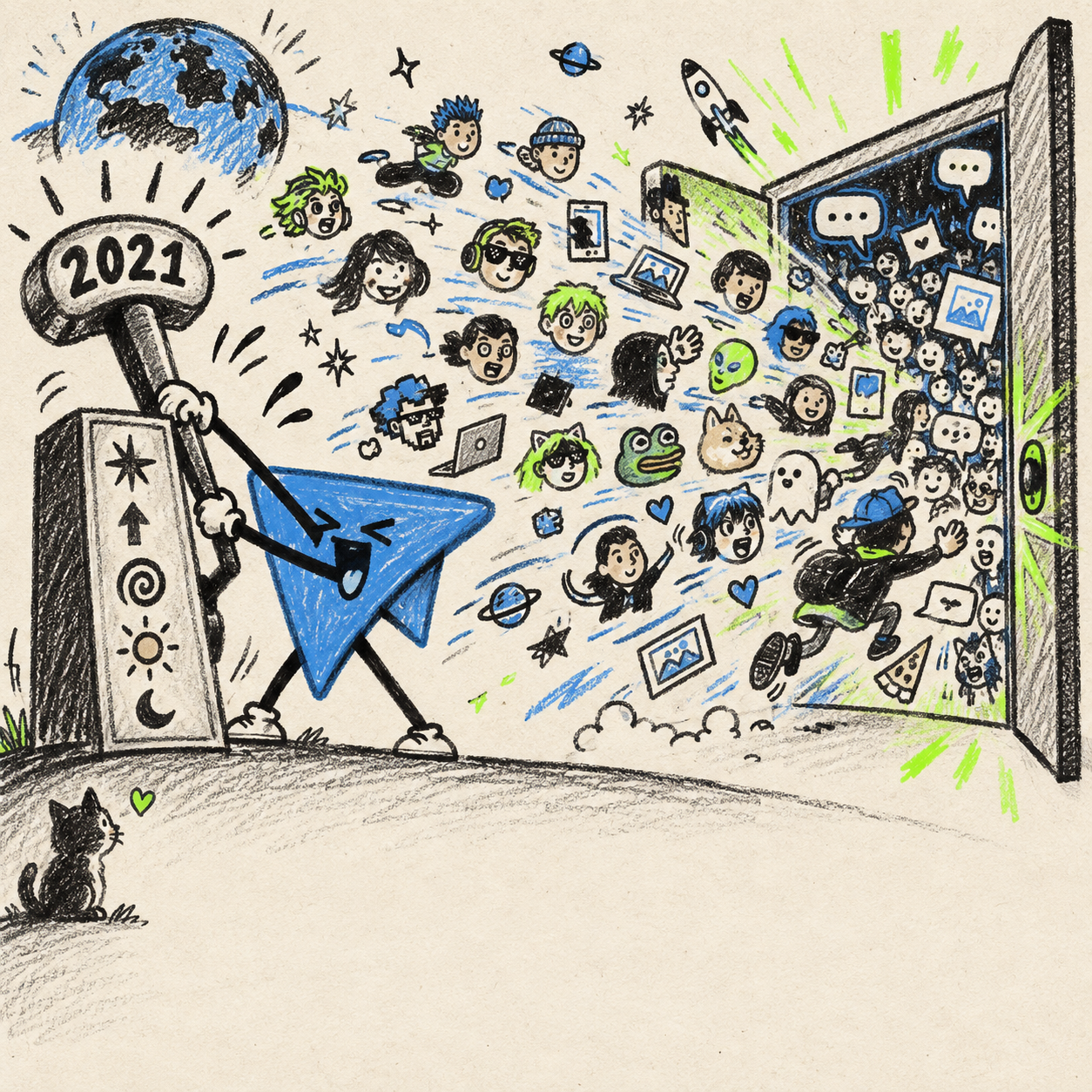 手绘纸飞机角色拉下 2021 年巨型拉杆